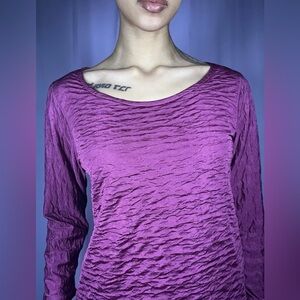 Magenta Long Sleeve Textured Scoop Neck Blouse Womens Size M Barbie Minimalist